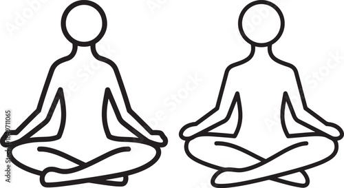 Two people meditating in lotus position icon set outline drawing