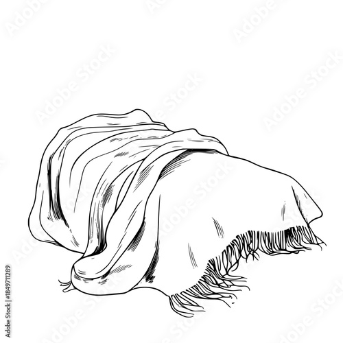 Serene solitude: minimalist line art blanket | Clean, isolated vector art for creative projects.