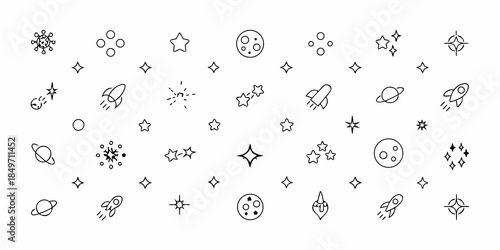 A whimsical collection of space elements planets stars and rockets