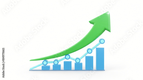a green arrow rising up from a bar chart