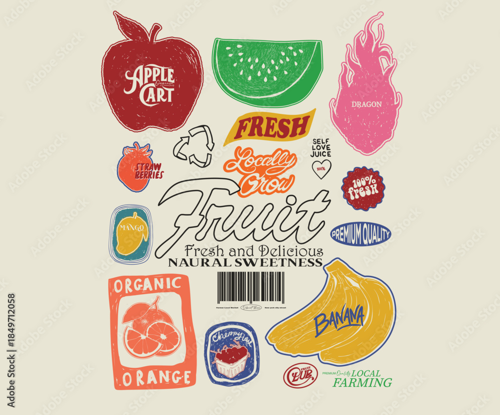 Naklejka premium Fresh fruit design for t shirt, posters, stickers, background and others. 