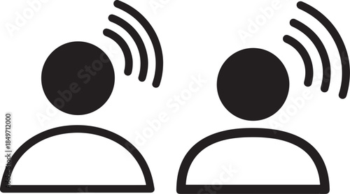 Two people icons with sound or signal waves above heads
