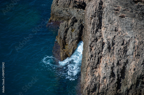 Waves and Rocky Sea Cliffs on Mediterranean Sea