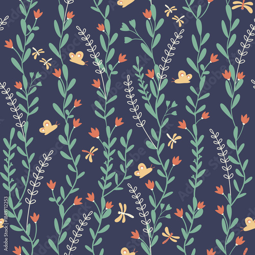 Seamless floral pattern with decorative flowers and leaves for wallpaper and fabric designs