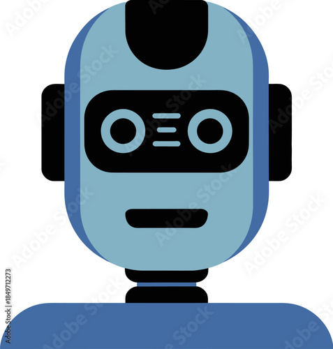 Modern flat design icon of a blue robot head representing artificial intelligence