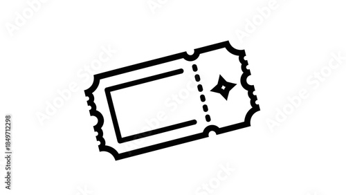 A simple black and white outline icon of a single perforated ticket with a star design on the right side.
