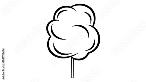 Black and white outline drawing of fluffy cotton candy on a stick.