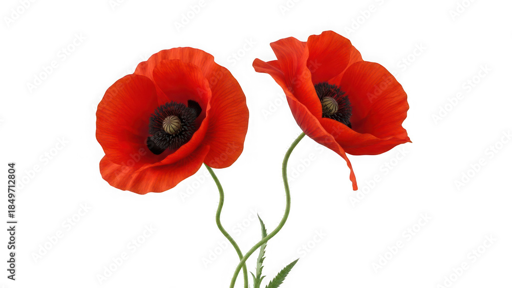 Obraz premium Two red poppies isolated on transparent background