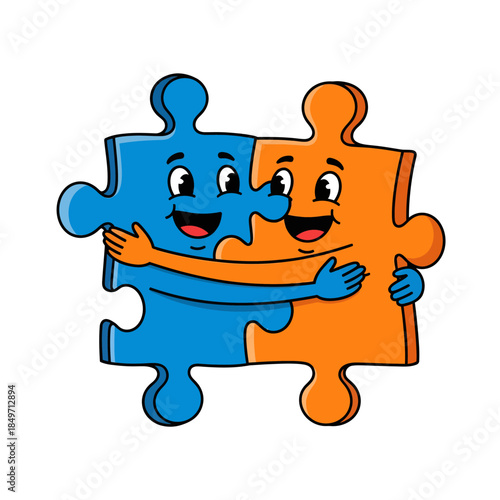 Perfect Match: Two Puzzle Pieces Hugging - Autism and Friendship Concept