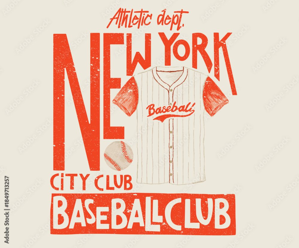 Fototapeta premium Baseball jersey design. Baseball champion league. Baseball artwork for t shirt, posters, stickers, background and others. New york city club t shirt design.