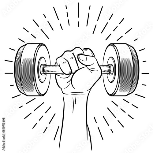 Doodle Hand Holding Dumbbell Pro Weight