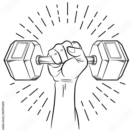 Doodle Hand Holding Dumbbell Hex Weight