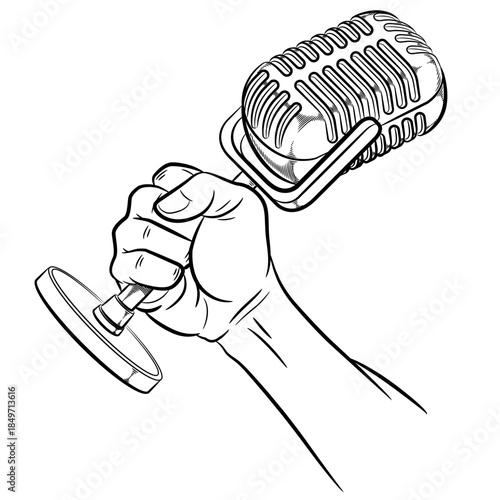 Doodle Hand Holding Microphone Podcast Show