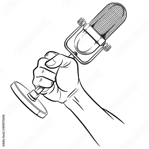 Doodle Hand Holding Microphone Recording Vintage