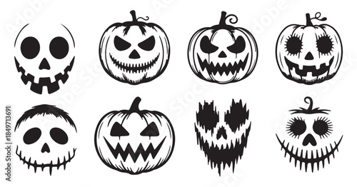 nine monochrome halloween pumpkin and skull silhouette