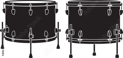 Two black floor toms drum silhouettes with hardware