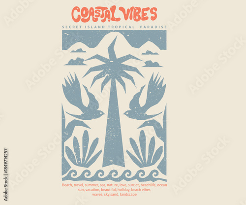 Ocean lover, Enjoy summer days. Coastal vibes design. Tropical abstract art design.