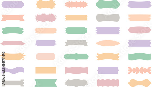 Set of colorful pastel washi tape style banners and labels for design