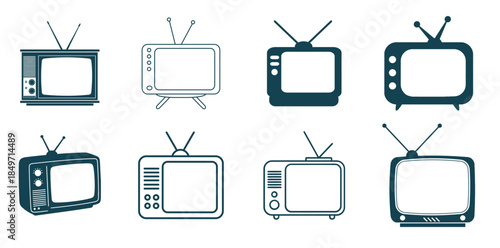 Retro Television Icons Set Vintage Televisions Broadcasting Antenna Design Elements