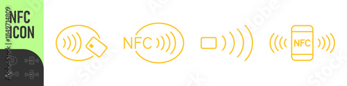 NFC wireless payment technology icons. Contactless NFC payment. NFC payment with smartphone. Contact less. NFC payment with mobile phone. Credit card. Contactless wireless pay, tap pay wave sign 