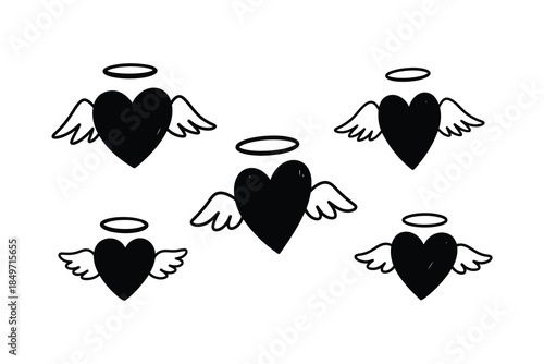 Angel heart doodle vector set