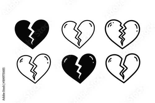 Broken heart vector icon set