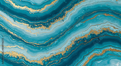 Abstract ocean - ART. Natural Luxury. Style incorporates marble swirls or agate waves. Beautiful blue paint with added gold dust.