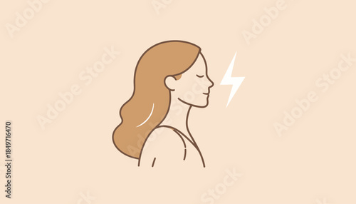 Illustration of a young woman experiencing a headache or migraine, symbolizing pain and discomfort.