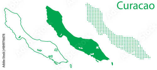 Curacao Map Vector Set, Caribbean Outline Silhouette Dotted 3D Solid Shapes, Curacao Country Infographic Template, Editable EPS Curacao Geography
