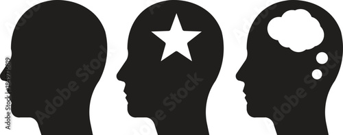 Creative Thinking Concept with Human Heads Featuring Star and Thought Bubbles, Symbolizing Innovation, Mental Clarity, and Cognitive Growth
