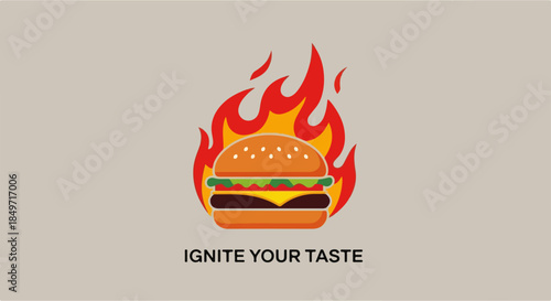 Burger Logo Design – Fire Hot Burger Modern Fast Food and Restaurant Branding Emblem for Food Business