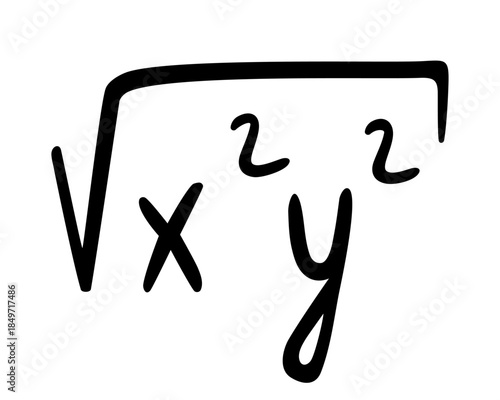 Square Root of  X Y, Hand Drawn Mathematical Second Root Symbol Doodle. Isolated. Vector Illustratio