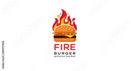 Fire Hot Burger Logo Design – Modern Fast Food and Restaurant Branding Emblem for Food Business