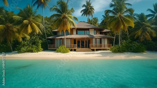 Luxury Beachfront Villa - Tropical Paradise Getaway with Turquoise Waters and Palm Trees.