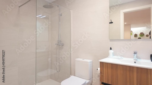 Wallpaper Mural Modern bathroom with glass shower and wooden vanity Torontodigital.ca