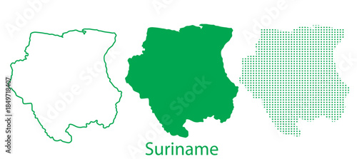 Suriname Map Vector Set, South America Outline Silhouette Dotted Solid Shapes, Suriname Country Infographic Template, Editable EPS Suriname Geography