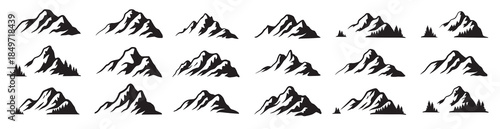 mountain silhouette set rocky mountains icon or logo
