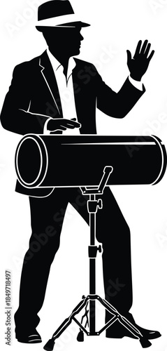 Conga drum player silhouette, musical performance moment, percussion rhythm expression, cultural music illustration, artistic entertainment concept design, flat vector