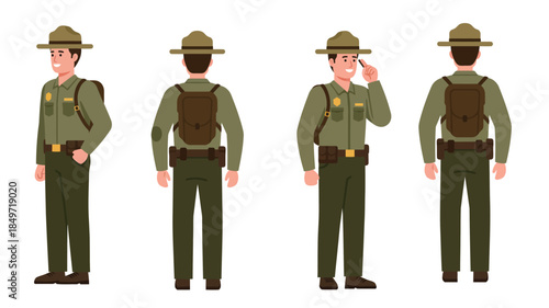 ranger character in multiple poses with flat design style art 