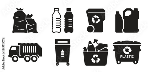  recycling plastic icons set black on a white background
