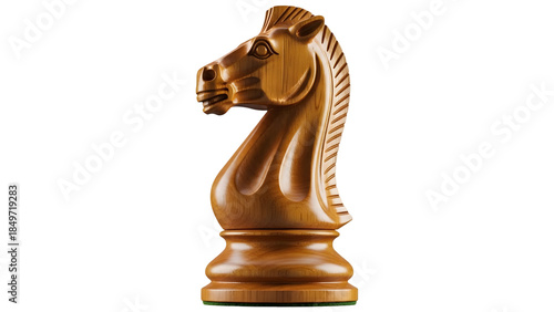 Wooden chess knight piece isolated on transparent background