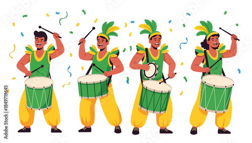  samba school percussionists at rio carnival celebration