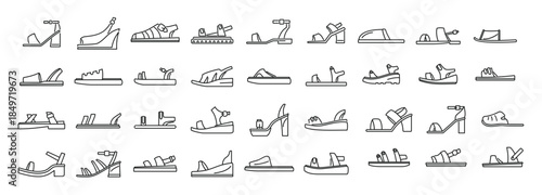 Sandals icons set outline vector foot shoes