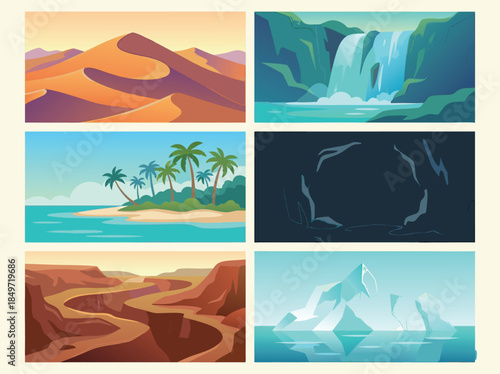 Collection of Diverse Landscape Illustrations.