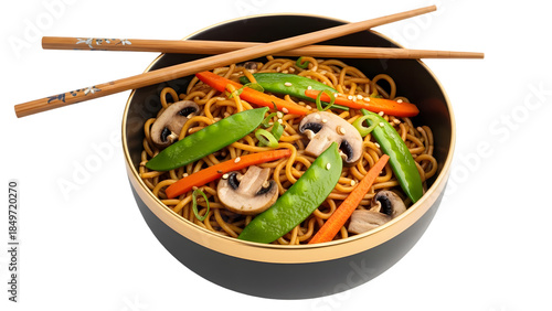 Stir fry noodles with vegetables isolated on transparent background