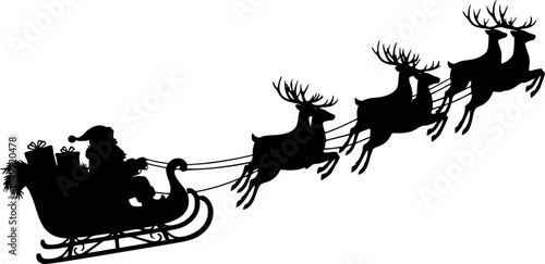 Santa Reindeer Sleigh Vector Silhouette Illustration
