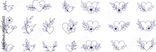 Collection of various blue floral heart shapes and designs for creative projects and decoration