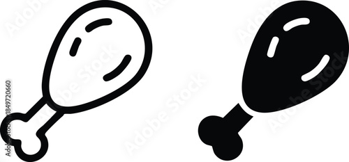 Chicken Leg Icons in Outline and Solid Styles, Fried Chicken Leg Line and Glyph Icons, Drumstick Vector Graphic Set, silhouette, illustration, vector