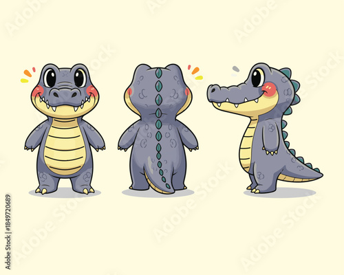 Cute Cartoon Alligator Character Set.