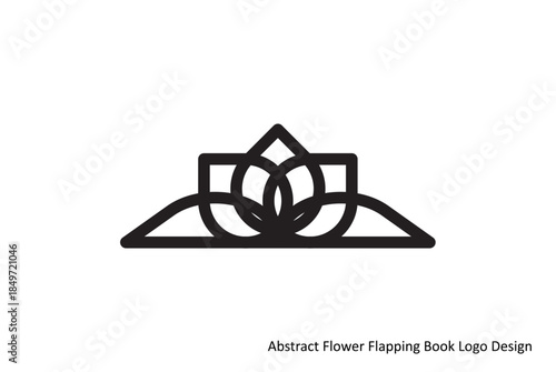 Elegant abstract floral emblem with book-like curves, a sophisticated and minimalist line art logo design representing creativity, knowledge, and growth